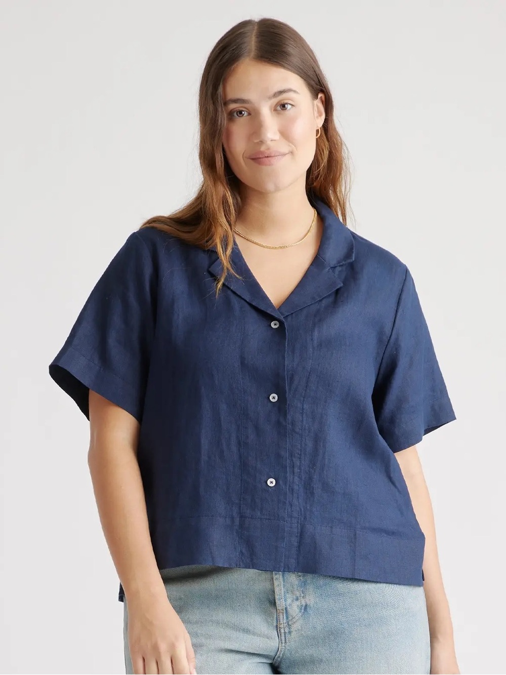 Quince Navy Linen Button-Down Shirt- XS